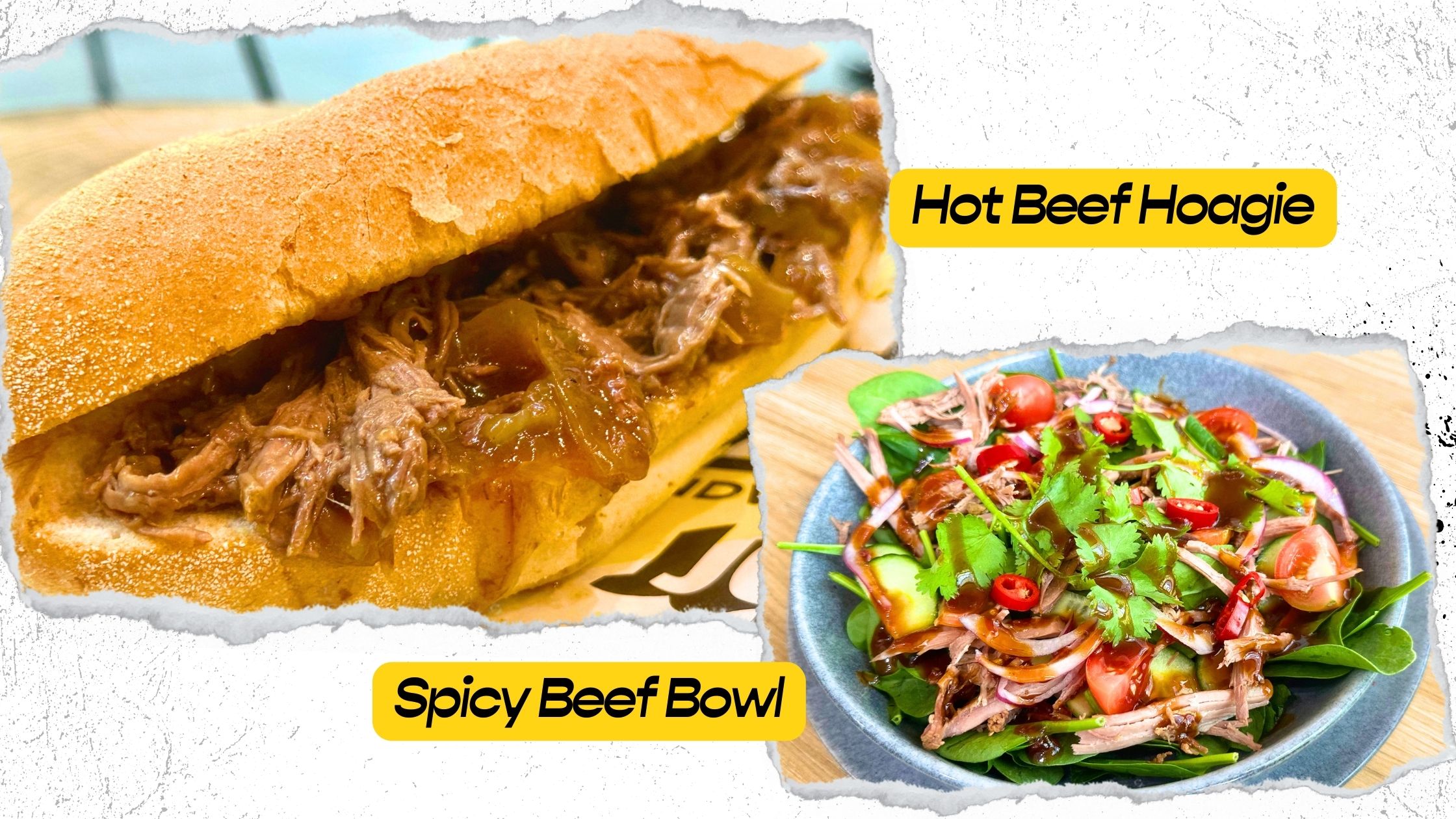 Hot Roast Beef Sandwich & Spicy Beef Bowl