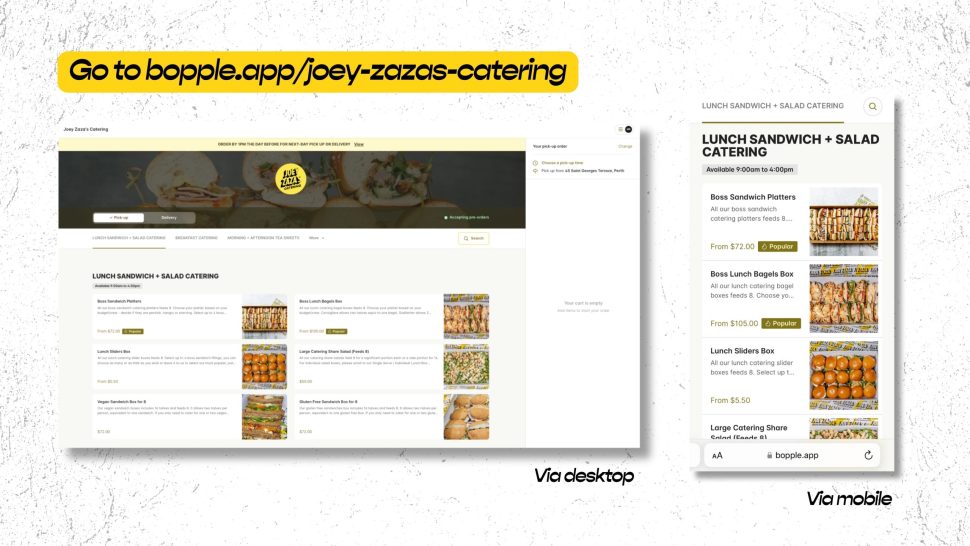 perth cbd catering order online bopple sandwiches joey zaza